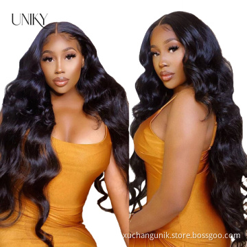 Uniky fast shipping 180 density 30 inch body wave peruvian hair wig body wave 100 hd frontal human hair wigs